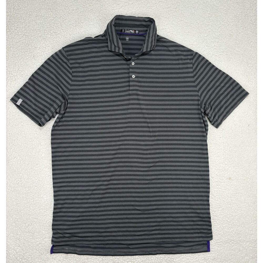 RLX Ralph Lauren Polo Shirt Men's XXL Short Sleeve Gray Stripe Moisture Wicking